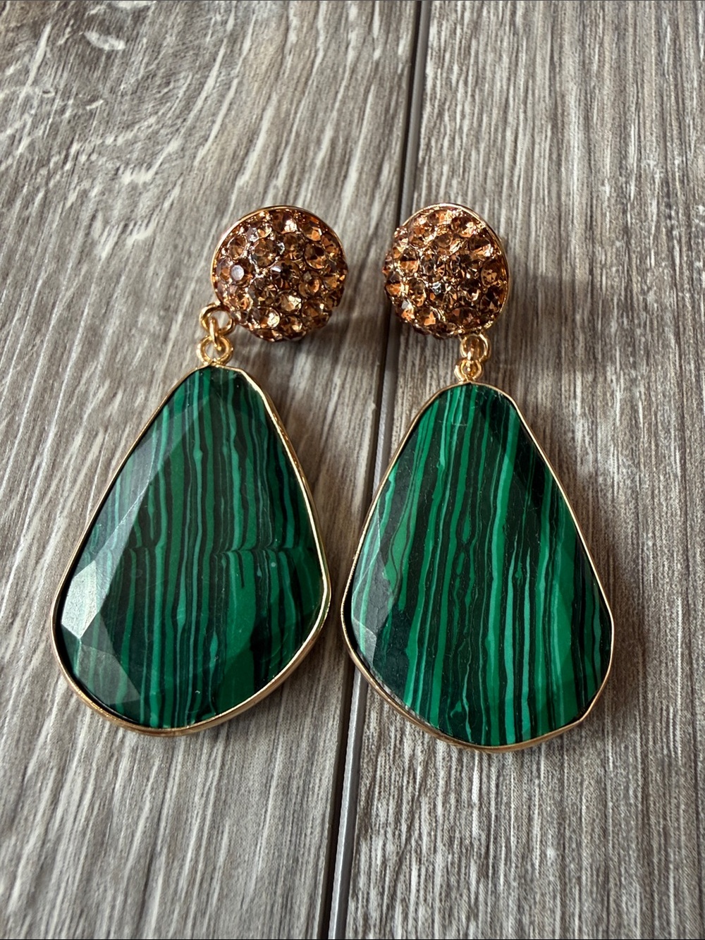 Anthropologie Stone Drop Earrings in Malachite - Picture 2 of 7
